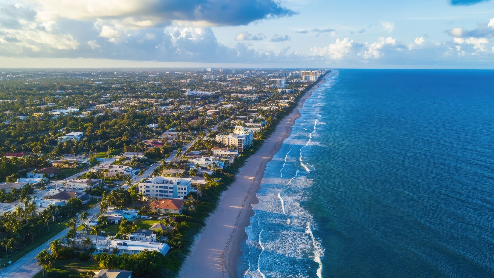 Aerial view of Palm Beach, Florida, showcasing the coastline and vibrant landscape of Delray Beach.