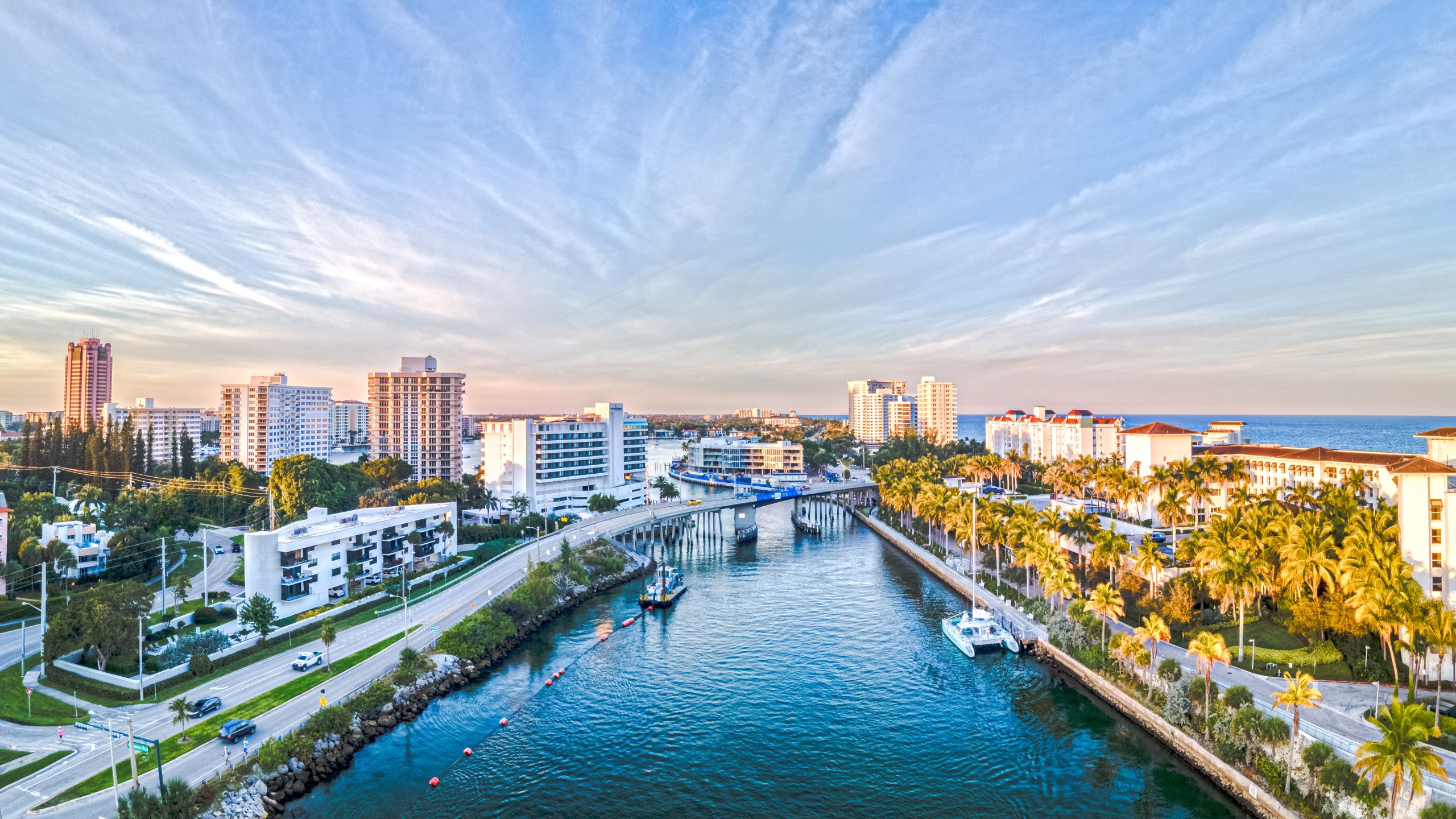 Aerial view of the Highland Beach, Florida coastline along the Intracoastal Waterway.