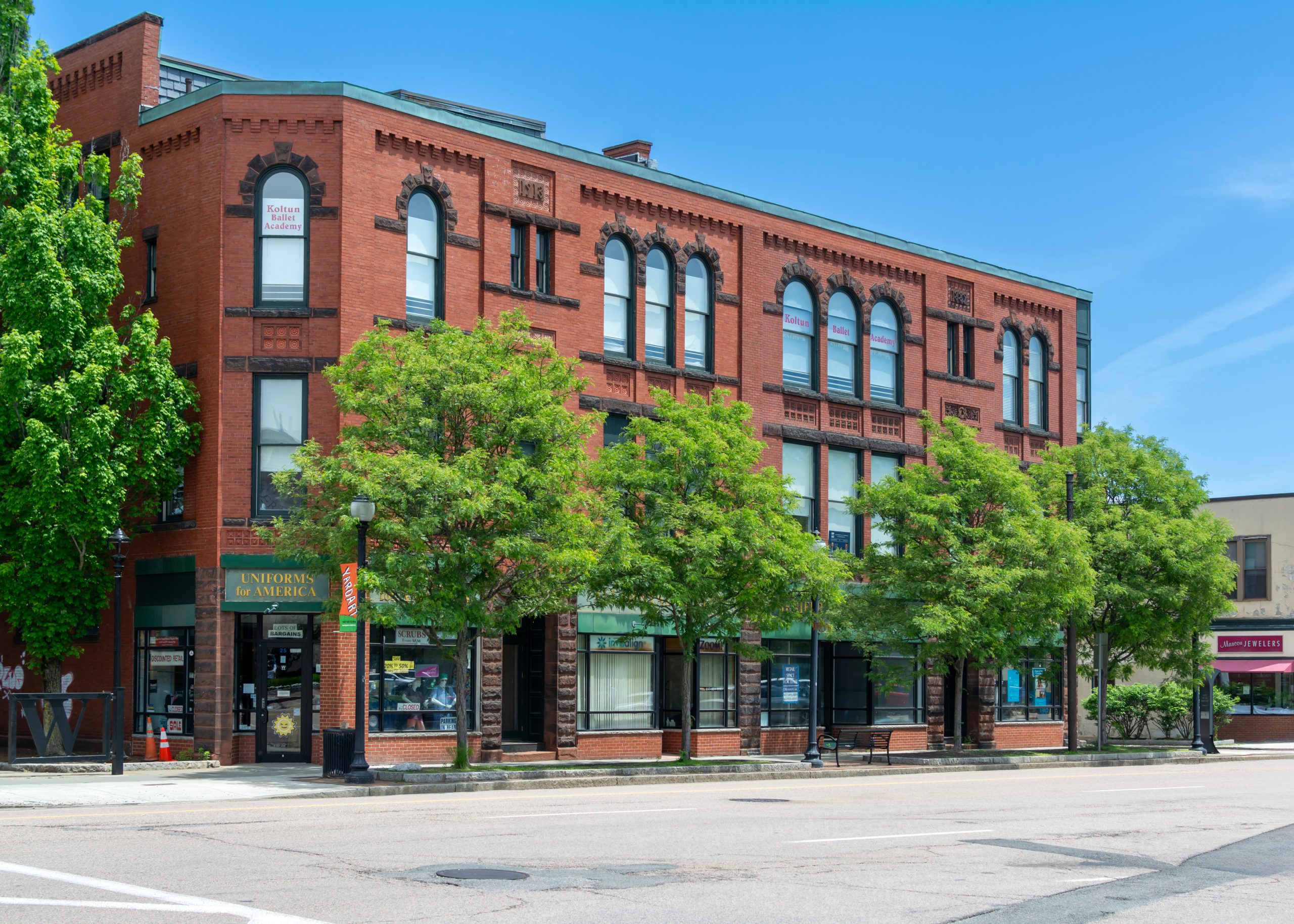 Historic brick downtown buildings in Wharton, New Jersey.