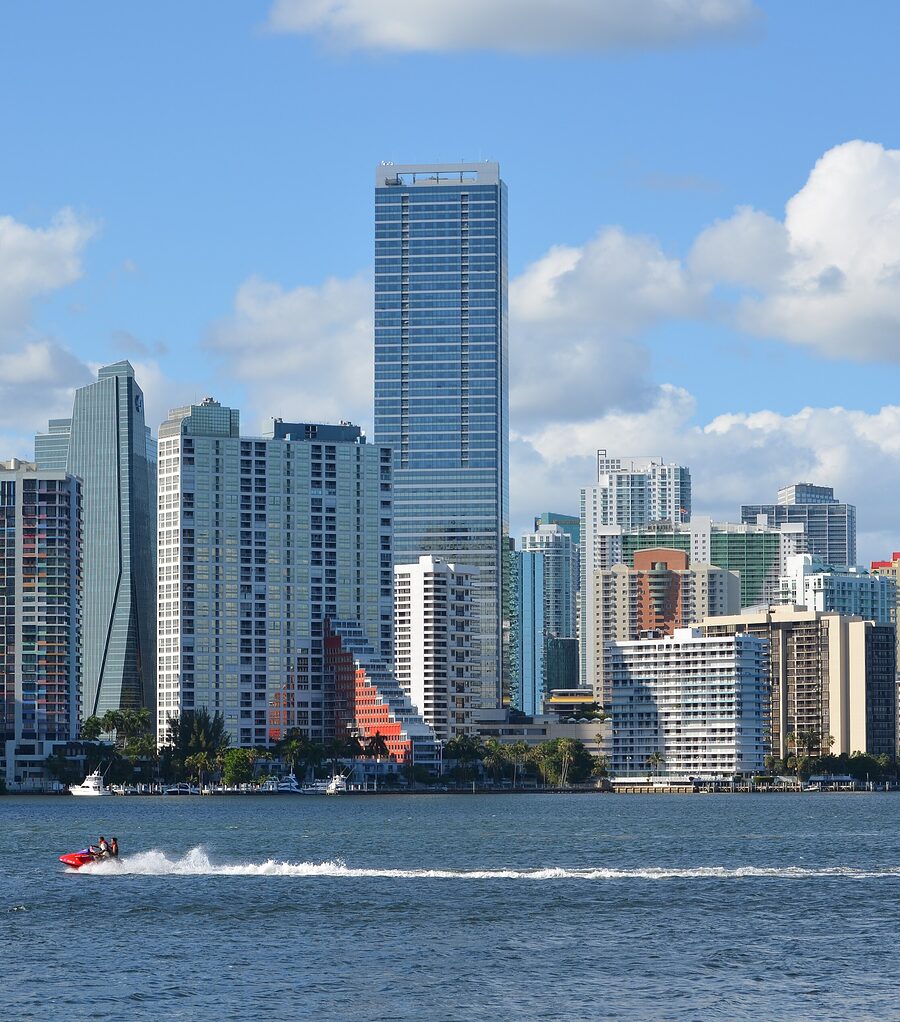 The Brickell skyline seen across Biscayne Bay, Miami, Florida