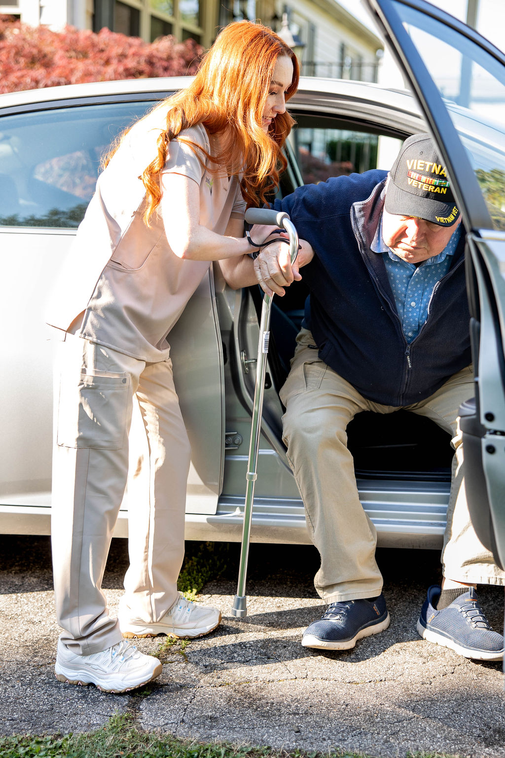 Caregiver and senior connecting in a peaceful Clarksville home setting